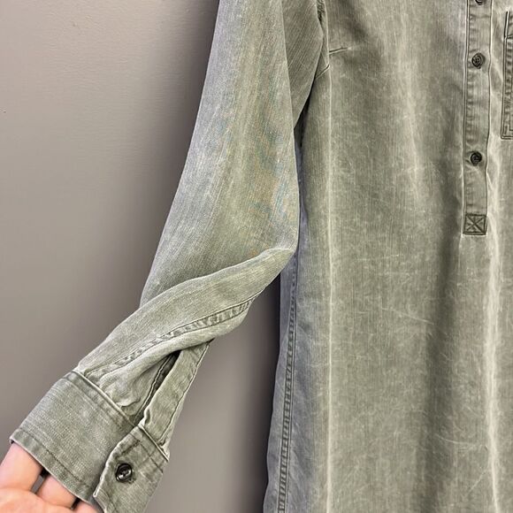 Old Navy Sage Long Sleeve 1/2 Button Down Pullover Rounded Hem Shirt Dress- Sm/T - Picture 6 of 16